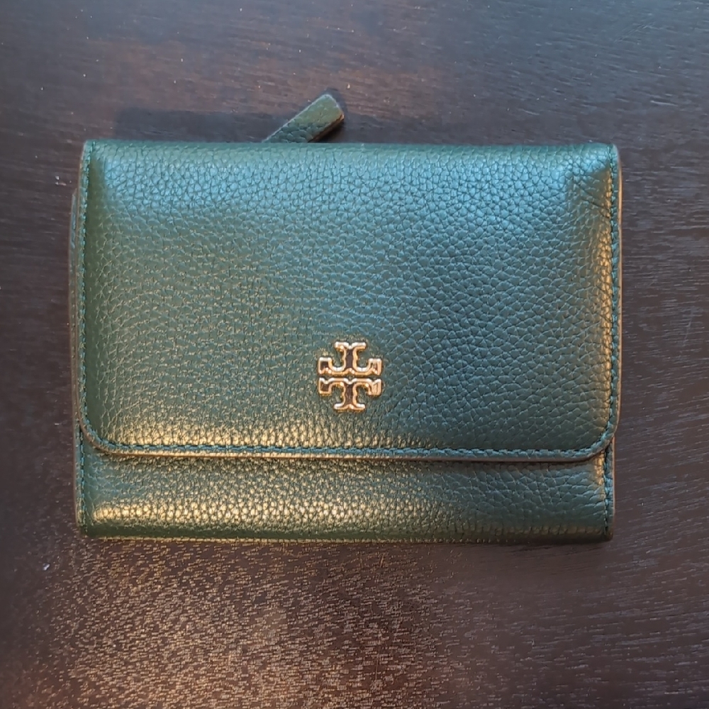 Tory Burch Forest Green Leather Wallet